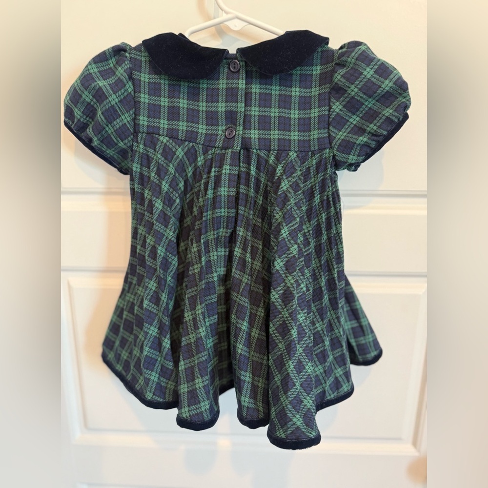 Vintage 80s 90s Girl Plaid Christmas Holiday Dress Collar 12M Velvet Okie Dokie - Picture 2 of 4